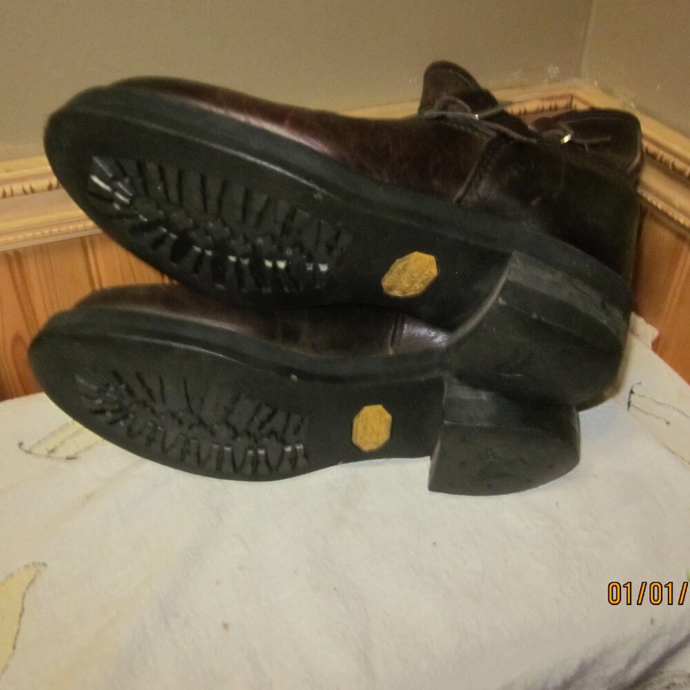 Ladies Vtg Georgia Leather engineer biker boots brown buckle side vibram sole 11 - Picture 10 of 10